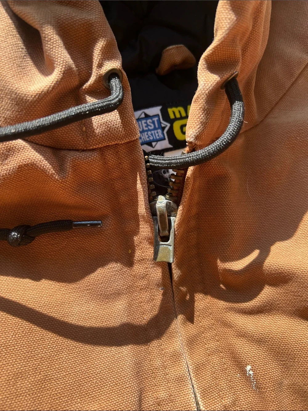 Men's Brown Hooded Work Jacket - Heavy-Duty Zip Front